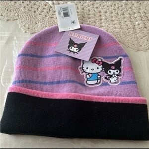 Hello Kitty and Kuromi Striped Beanie - Pink and Black